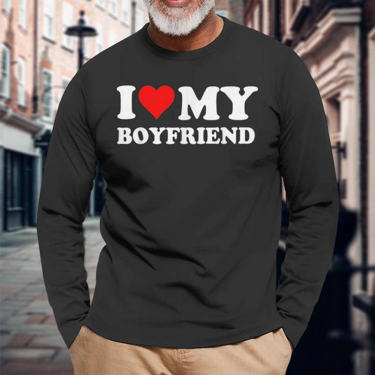 I Love My Boyfriend Bf I Heart My Boyfriend Bf Long Sleeve T-Shirt Gifts for Old Men