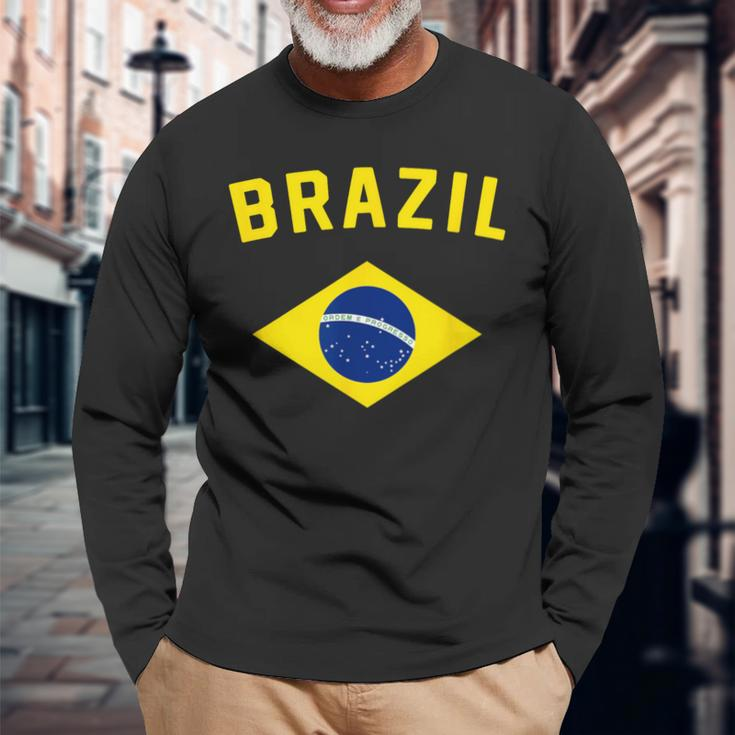 I Love Brazil Minimalist Brazilian Flag Long Sleeve T-Shirt Gifts for Old Men