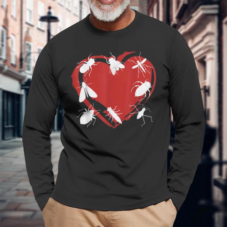 I Love Bugs Insects Creatures Flies Beetles Heart Long Sleeve T-Shirt Gifts for Old Men