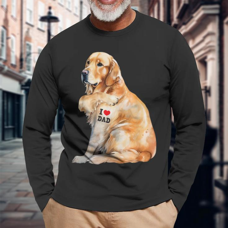 I Love Dad Patriotic Golden Retriever Canine Dog Lover Long Sleeve T-Shirt Gifts for Old Men