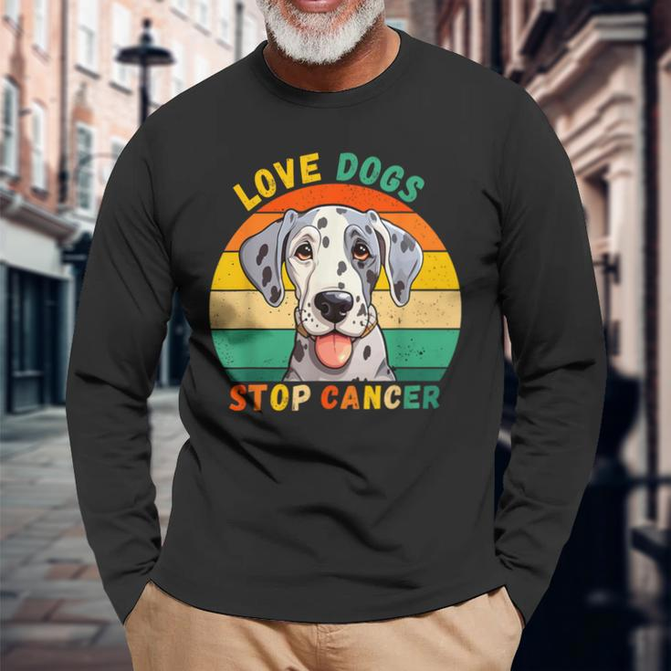 Love Dogs Stop Cancer Vintage Dog Dalmatien Cancer Awareness Long Sleeve T-Shirt Gifts for Old Men
