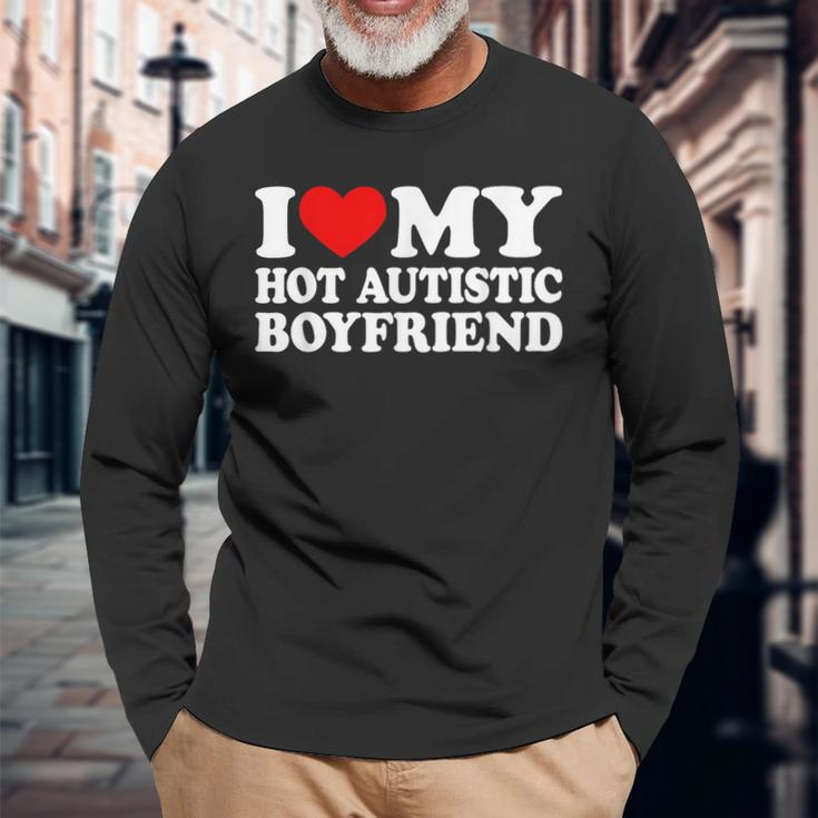 I Love My Hot Autistic Boyfriend I Heart My Bf With Autism Long Sleeve T-Shirt Gifts for Old Men