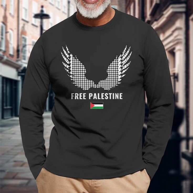 I Love Palestine Free Palestine Gaza Flag Palestinian Scarf Long Sleeve T-Shirt Gifts for Old Men
