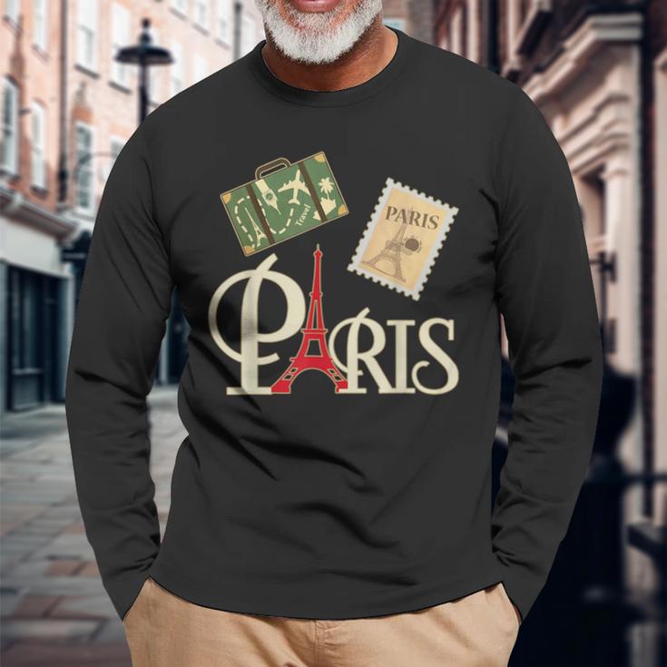 I Love Paris French Vintage Souvenir For Traveler Long Sleeve T-Shirt Gifts for Old Men