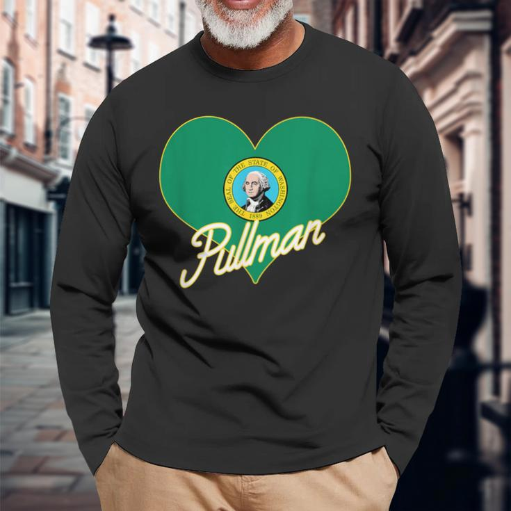 I Love Pullman Washington Heart State Flag Hometown Pride Long Sleeve T-Shirt Gifts for Old Men