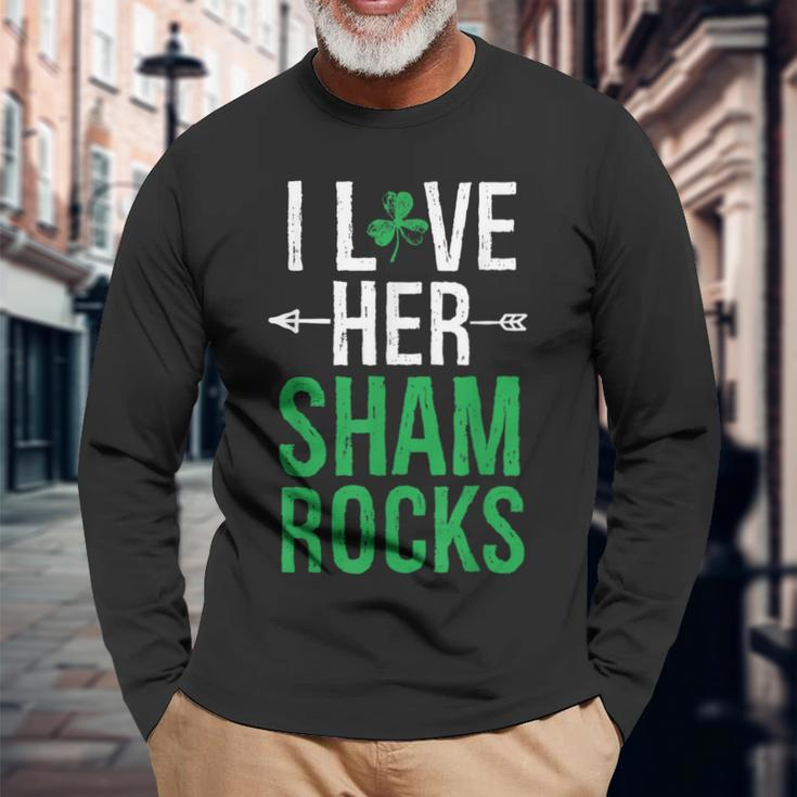 I Love Her Shamrocks Matching St Patrick's Day Couples Long Sleeve T-Shirt Gifts for Old Men