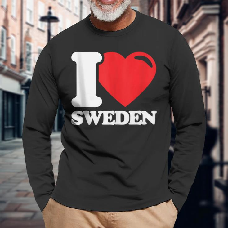 I Love Sweden Heart Flag Scandinavian Nordic Pride Long Sleeve T-Shirt Gifts for Old Men