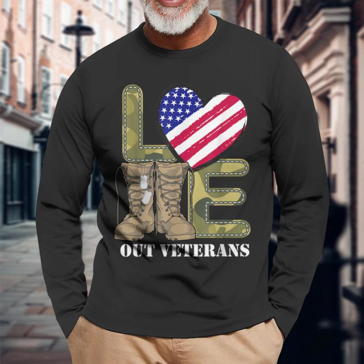 Love Our Veterans Day Proud Military Us Flag Men Women Long Sleeve T-Shirt Gifts for Old Men