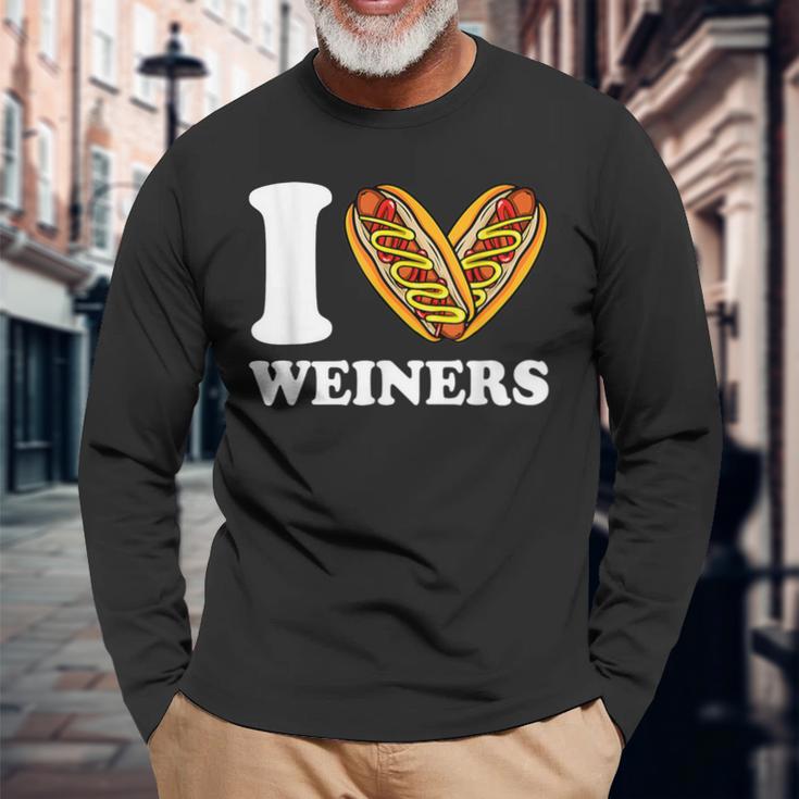 I Love Weiners Hotdogs Wiener Frank Sausage Bun Long Sleeve T-Shirt Gifts for Old Men