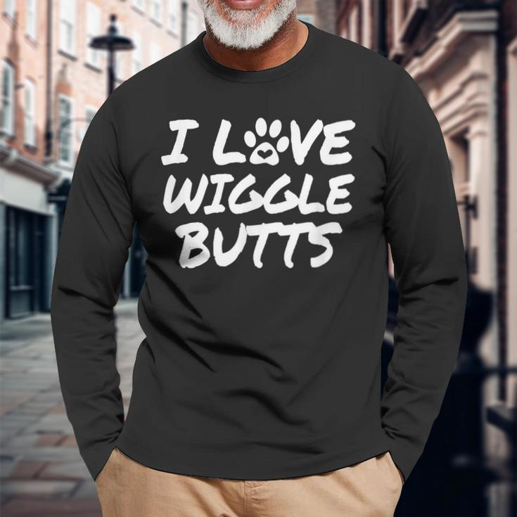 I Love Wiggle Butts Dog Lovers Long Sleeve T-Shirt Gifts for Old Men