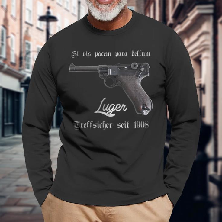 Luger Treffsicher Seit 1908 Pistol Parabellum 9 Mm Langarmshirts Geschenke für alte Männer