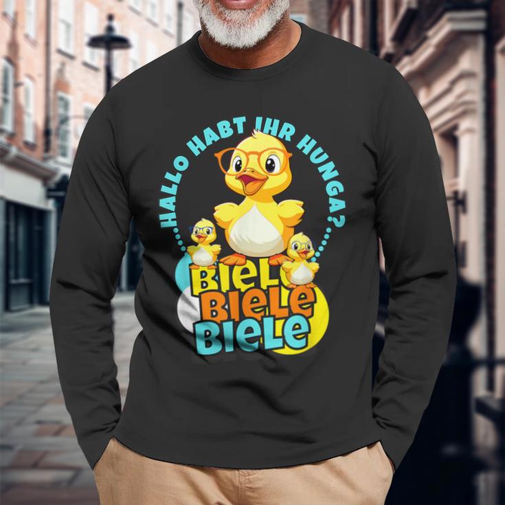 Lustige Enten Hallo Habt Ihr Hunger Biele Biele Biele Langarmshirts Geschenke für alte Männer