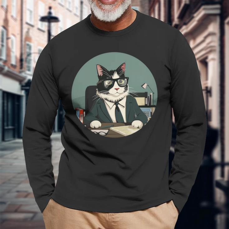 Lustiger Mitarbeiter Des Jahres Mit Dieser Lustigen Katze Mit Brille Langarmshirts Geschenke für alte Männer