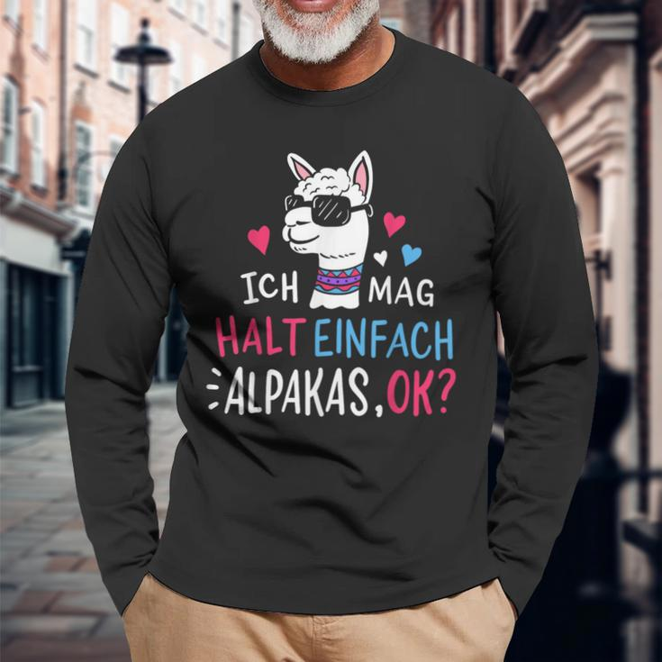 Lustiges Alpaka Fan Langarmshirts: 'Ich mag halt einfach Alpakas, OK?' Schwarz Geschenke für alte Männer