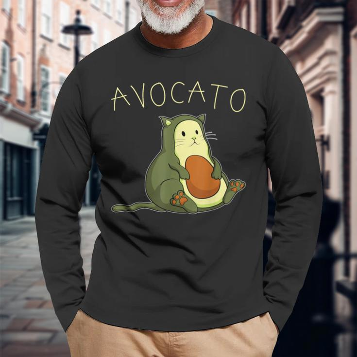 Lustiges Avocato Katzen Langarmshirts, Wortspiel Schwarzes Hemd Geschenke für alte Männer