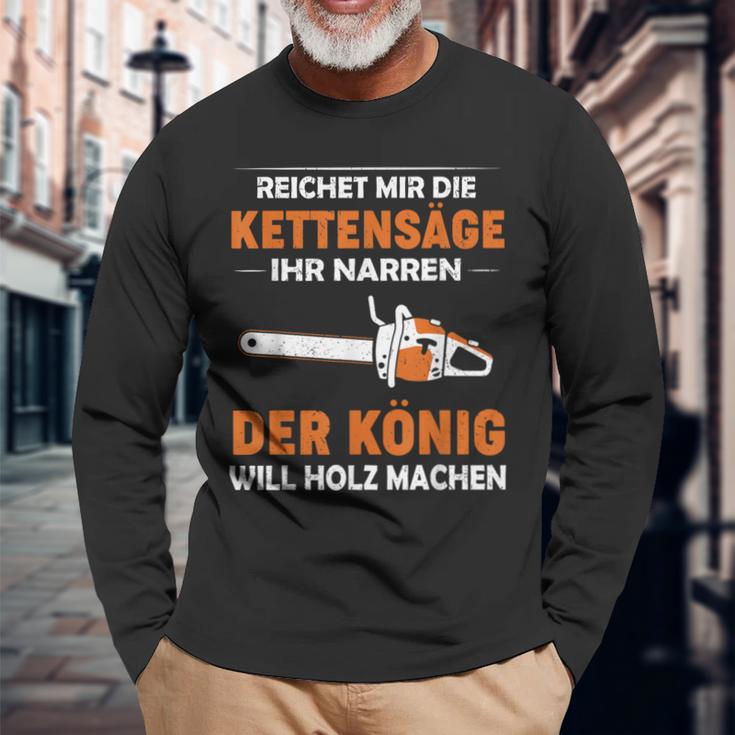 Lustiges Kettensägen-Holzfäller Langarmshirts König des Holzmachens Geschenke für alte Männer