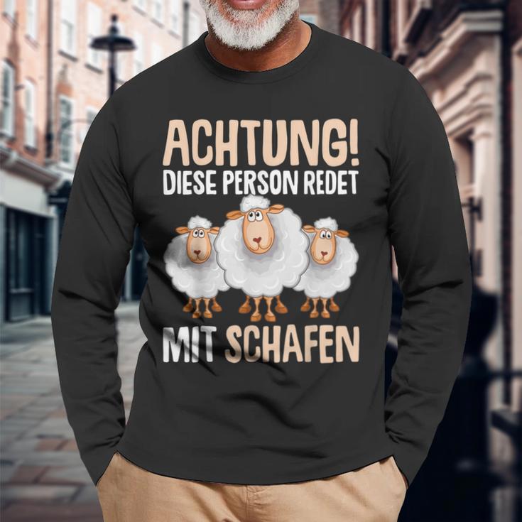 Lustiges Schäfer Langarmshirts Achtung, Rede mit Schafen, Schäferhumor Tee Geschenke für alte Männer