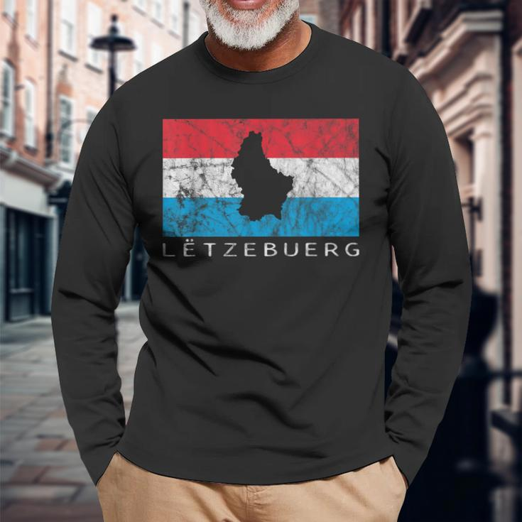 Luxembourg Flag Outline Silhouette Benelux Letzebuerg Langarmshirts Geschenke für alte Männer