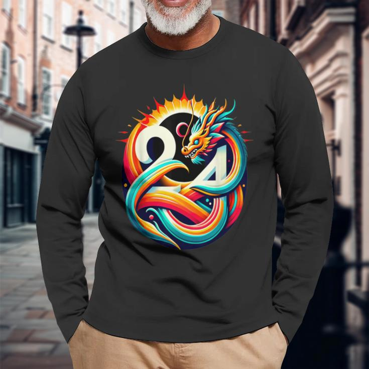 Majestic 2024 Solar Eclipse In The Year Of The Dragon Long Sleeve T-Shirt Gifts for Old Men