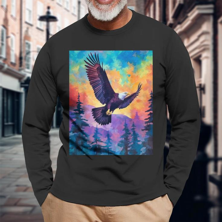 Majestic Eagle Silhouette Freedom's Colors Long Sleeve T-Shirt Gifts for Old Men