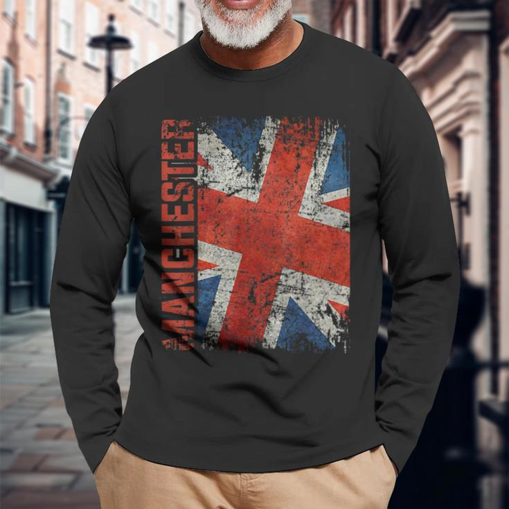 Manchester England United Kingdom British Jack Union Flag Long Sleeve T-Shirt Gifts for Old Men