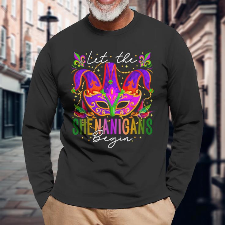 Mardi Gras Costume Let The Shenanigans Begin Mask Women Long Sleeve T-Shirt Gifts for Old Men