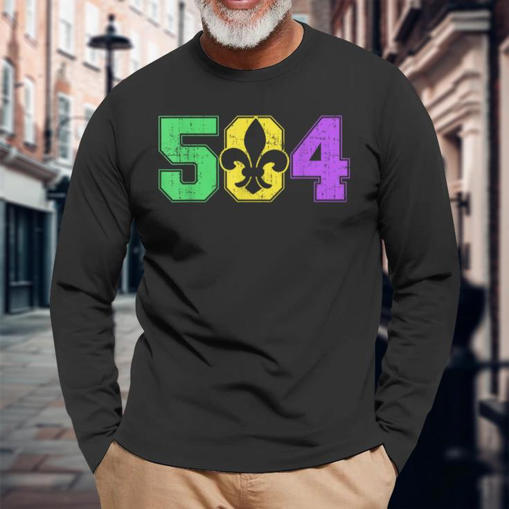 Mardi Gras New Orleans 504 Louisiana Long Sleeve T-Shirt Gifts for Old Men