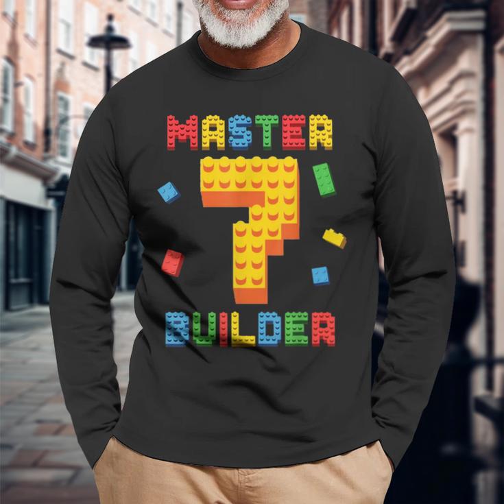 Master Builder Blocks 7Th Birthday 7 Year Old Building Brick Long Sleeve T-Shirt Gifts for Old Men