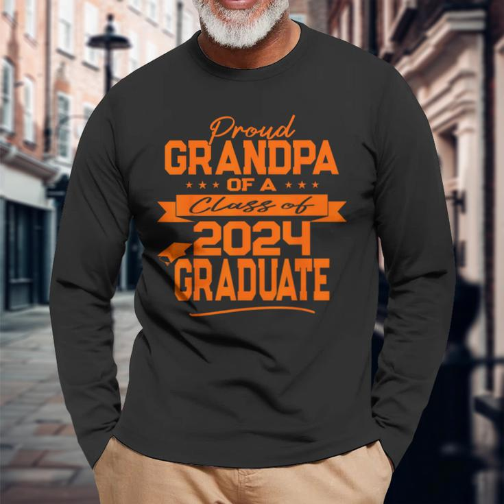 Matching Family Orange Proud Grandpa Class Of 2024 Graduate Long Sleeve T-Shirt Gifts for Old Men
