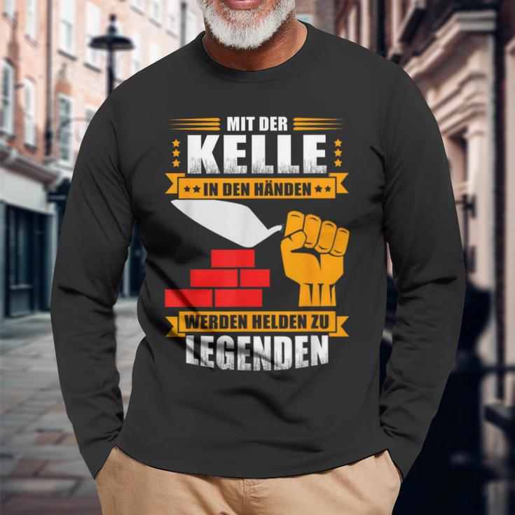 Maurer-Helden Langarmshirts Mit Der Kelle in Den Händen für Herren Geschenke für alte Männer