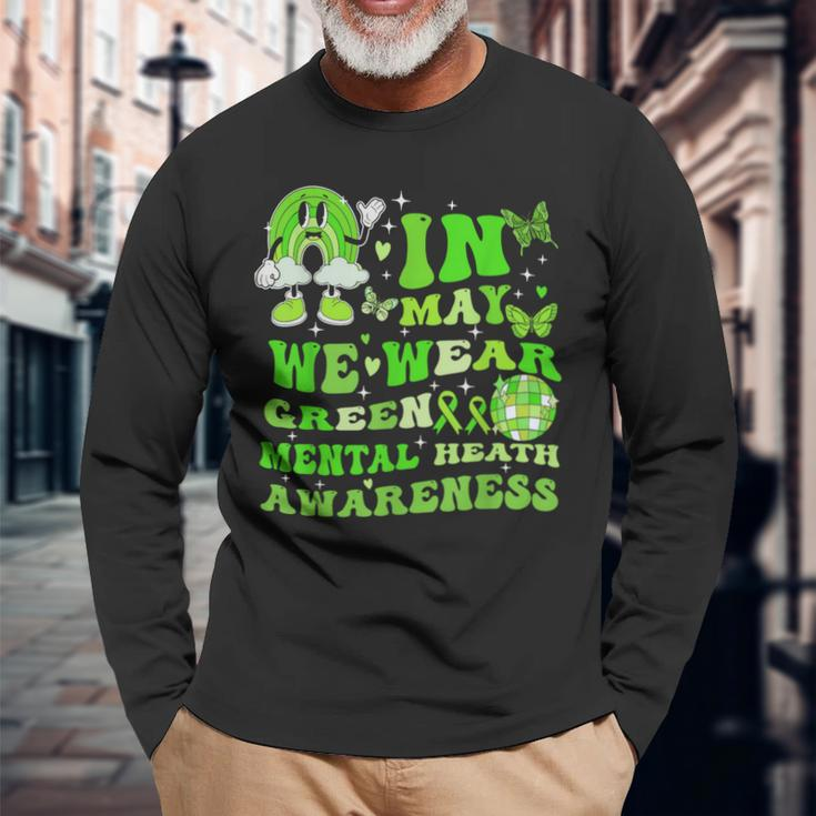 In May We Wear Green Mental Health Awareness Disco Ball Long Sleeve T-Shirt Gifts for Old Men