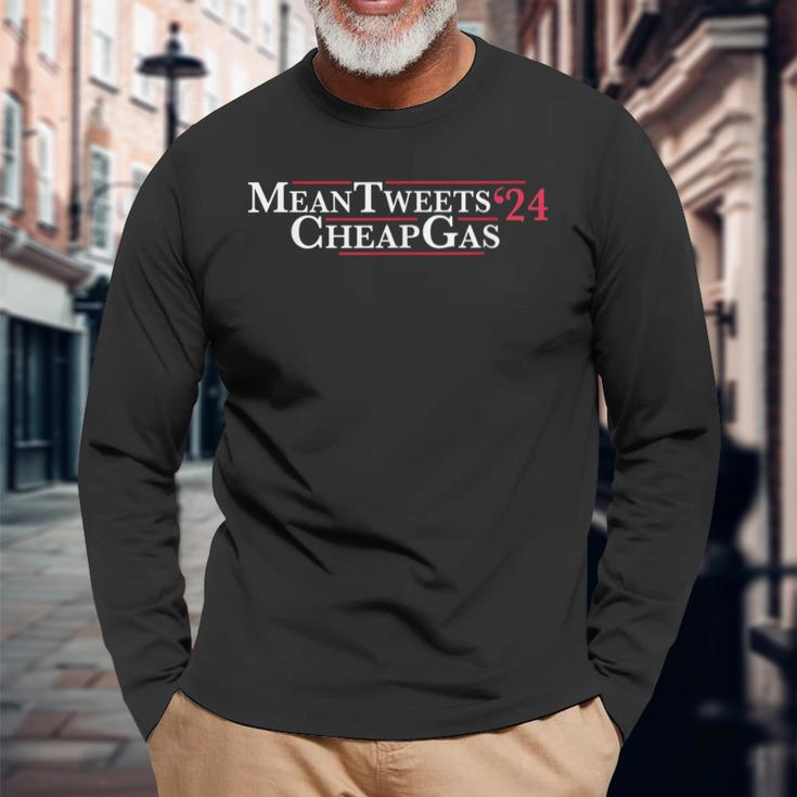 Mean Tweets '24 Cheap Gas Price Gas Trump 2024 Long Sleeve T-Shirt Gifts for Old Men