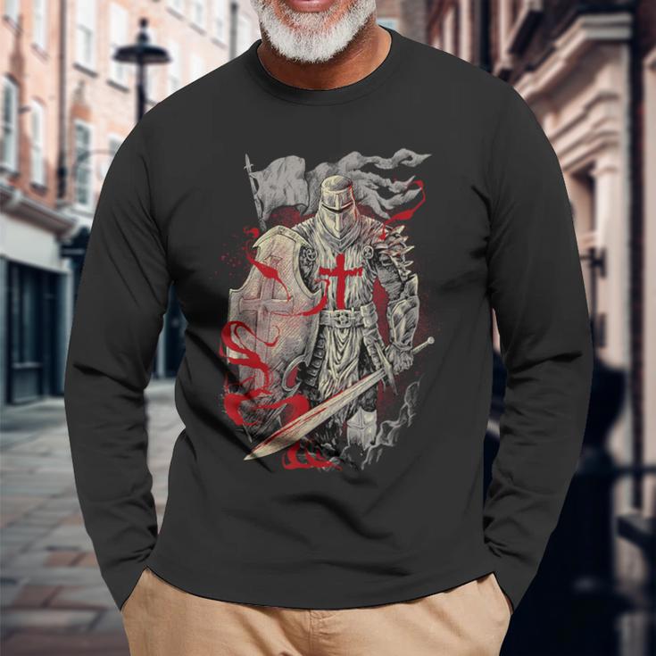 Medieval Crusader Knight Templar Long Sleeve T-Shirt Gifts for Old Men