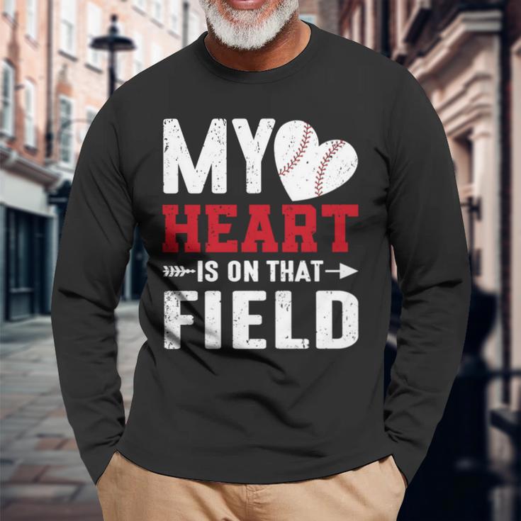 Mein Herz Ist Auf Dem Feld Baseball Papa Langarmshirts Geschenke für alte Männer