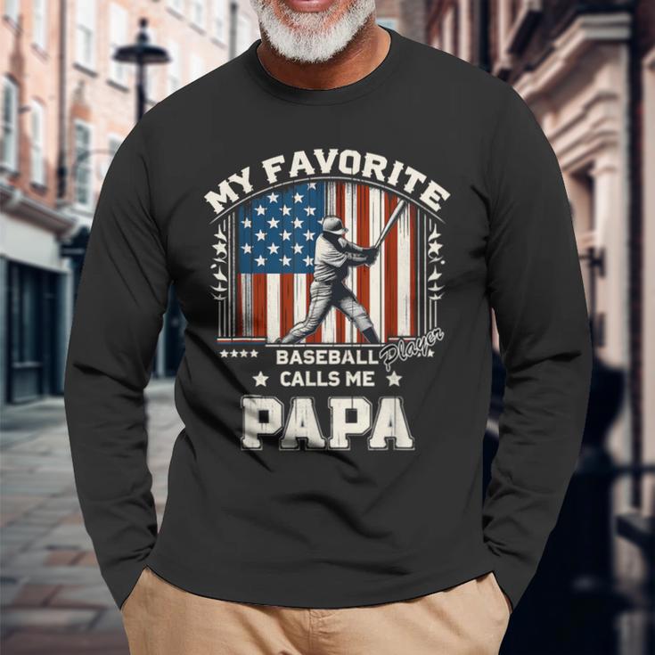 Mein Lieblings-Baseballspieler Nennt Mich Papa American Flag Dad Langarmshirts Geschenke für alte Männer