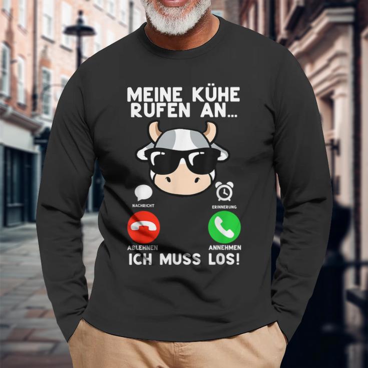 Meine Kühe Rufen An Lustig Bauernhof Taurus Cow Farmer Langarmshirts Geschenke für alte Männer