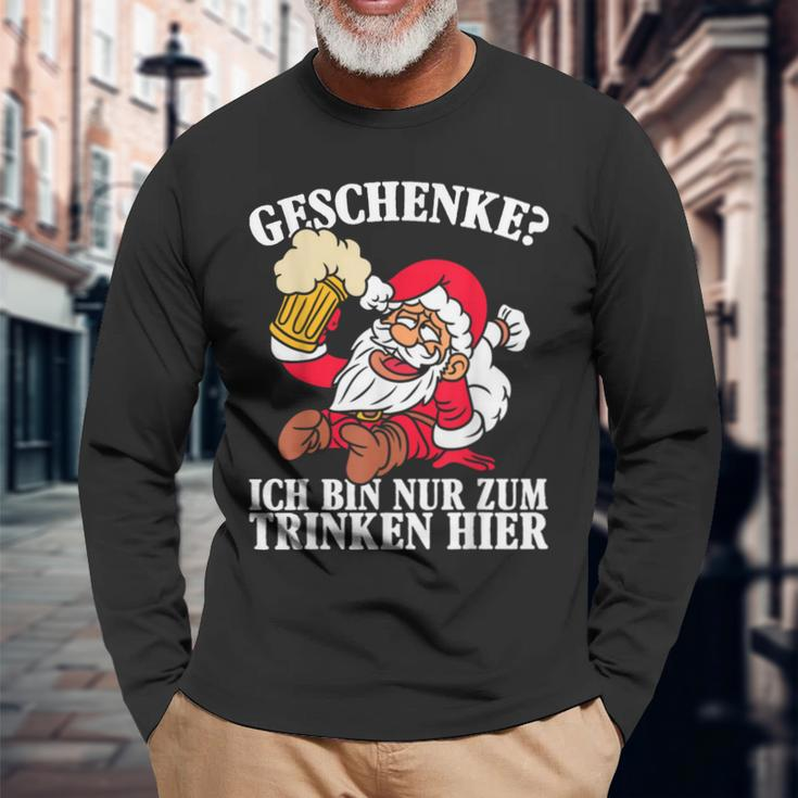 Men's Ich Bin Nur Zum Trinken Hier Christmas Black Langarmshirts Geschenke für alte Männer