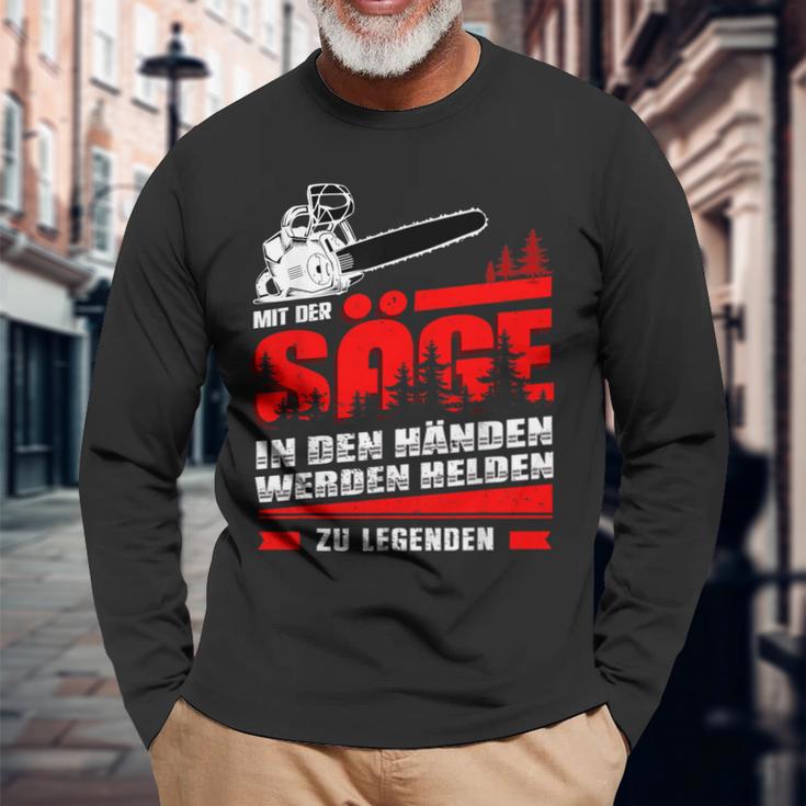 Men's Mit Der Säge In Den Hände Werden Helden Zu Legend Langarmshirts Geschenke für alte Männer