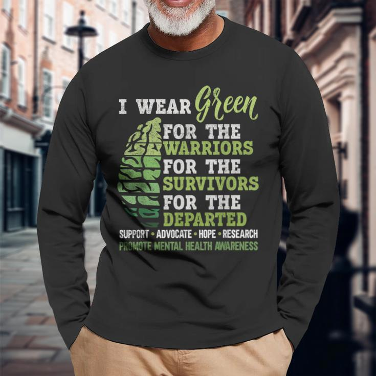 Mental Health Awareness Matters Support I Wear Green Warrior Long Sleeve T-Shirt Gifts for Old Men