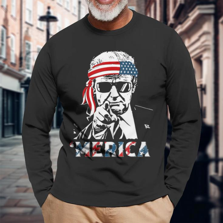 'Merica Trump Happy 4Th Of July Trump American Flag Long Sleeve T-Shirt Gifts for Old Men