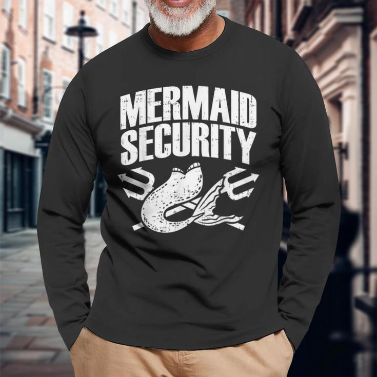 Mermaid Security Matching Family Birthday Pool Party Mer-Dad Long Sleeve T-Shirt Gifts for Old Men