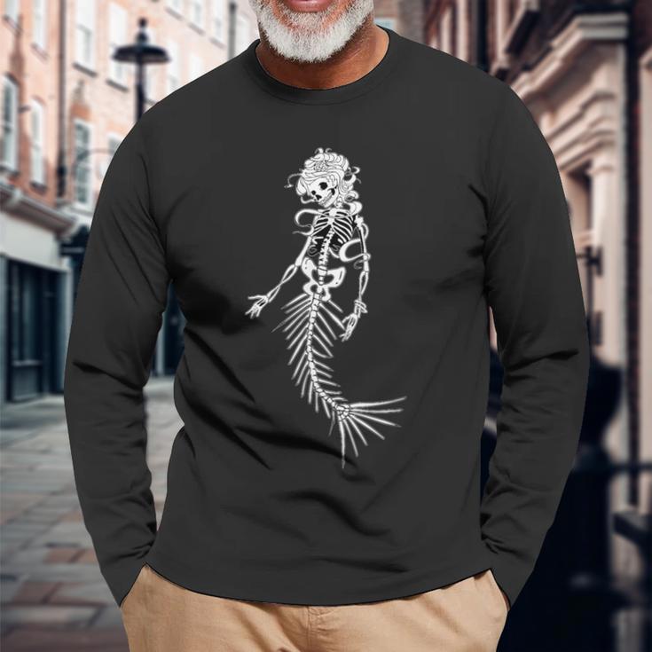 Mermaid Zombie Bones Skull Dead Long Sleeve T-Shirt Gifts for Old Men