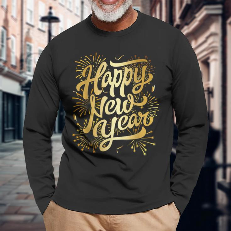 Merry Christmas Happy New Year New Years Eve Party Fireworks Long Sleeve T-Shirt Gifts for Old Men
