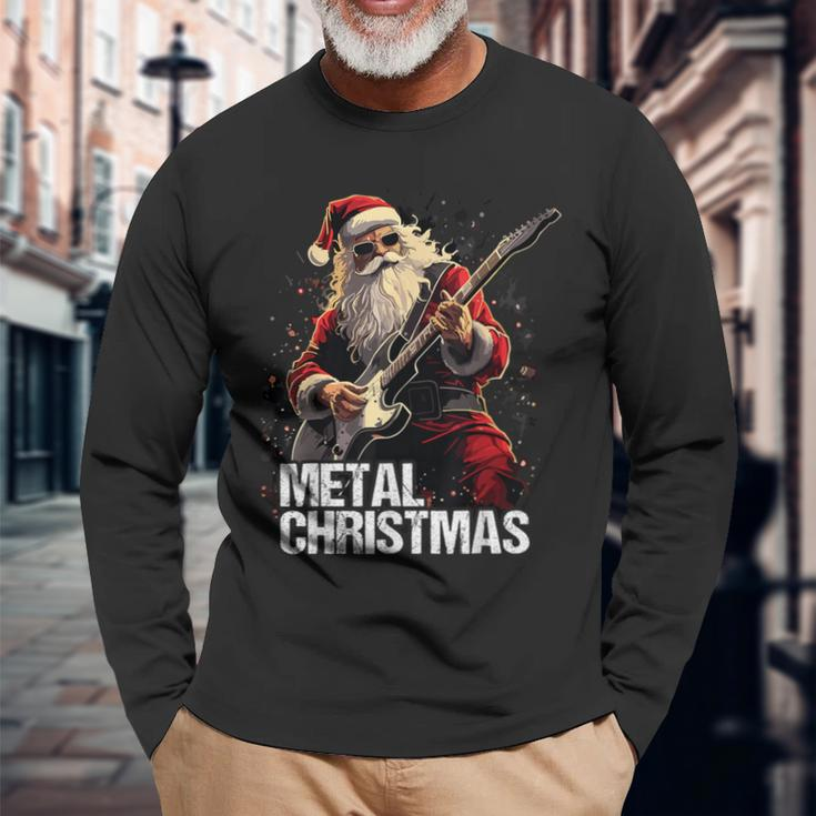 Metal Christmas Christmas Santa Guitar Langarmshirts Geschenke für alte Männer