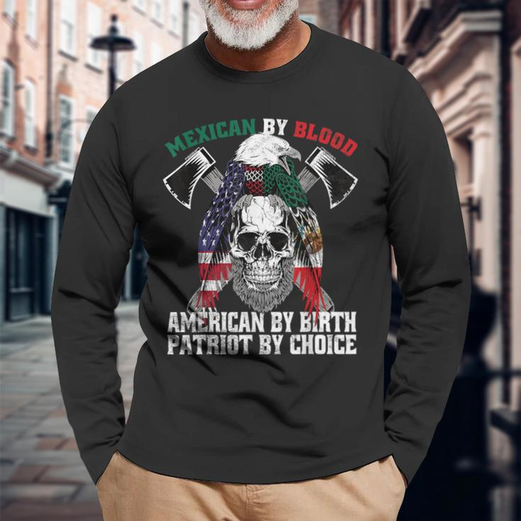 Mexican By Blood American By Birth Patriot By Choice Eagle Long Sleeve T-Shirt Gifts for Old Men