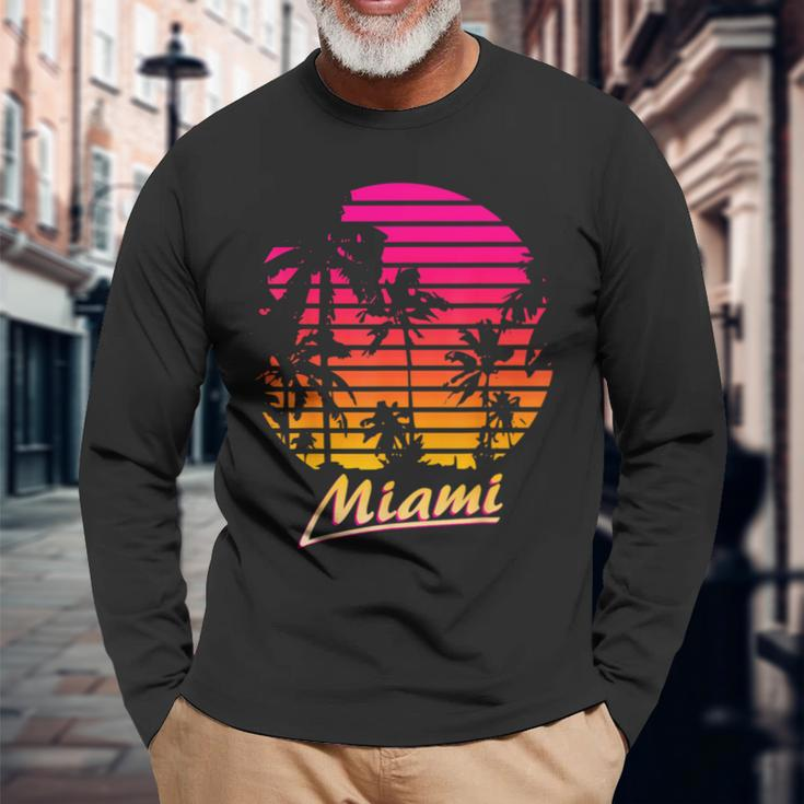 Miami 80S Summer Beach Palm Sunset Langarmshirts Geschenke für alte Männer