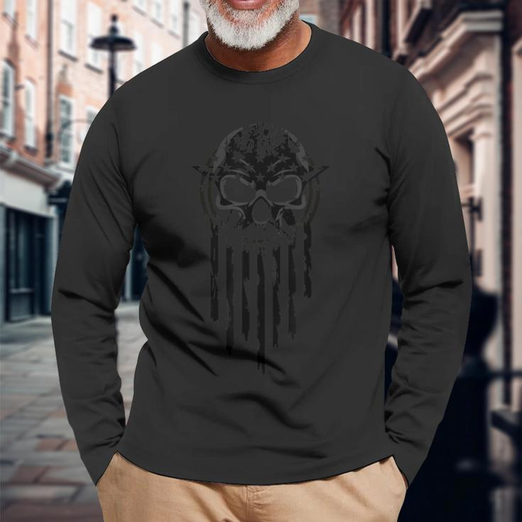Military Usa Skull Patriot American Warrior Flag Long Sleeve T-Shirt Gifts for Old Men