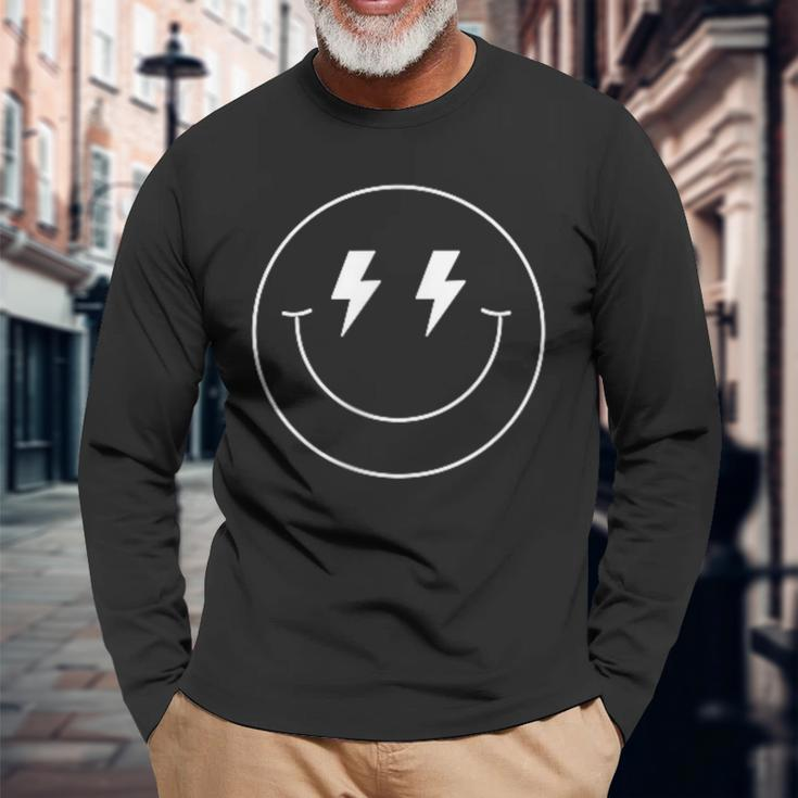 Minimalist 80S Lightning Bolt Eyes Happy Smiling Smile Face Long Sleeve T-Shirt Gifts for Old Men