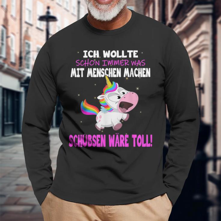 Was Mit Menschen Machen Unicorn Saying Langarmshirts Geschenke für alte Männer