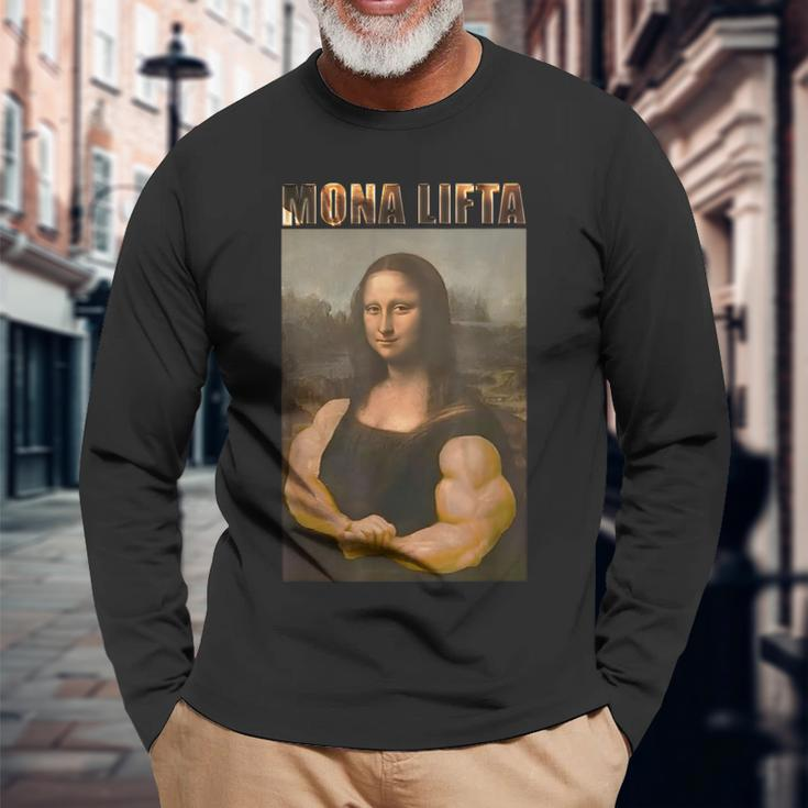 Mona Lifta Parodie Langarmshirts, Muskulöse Mona Lisa Fitness Humor Geschenke für alte Männer